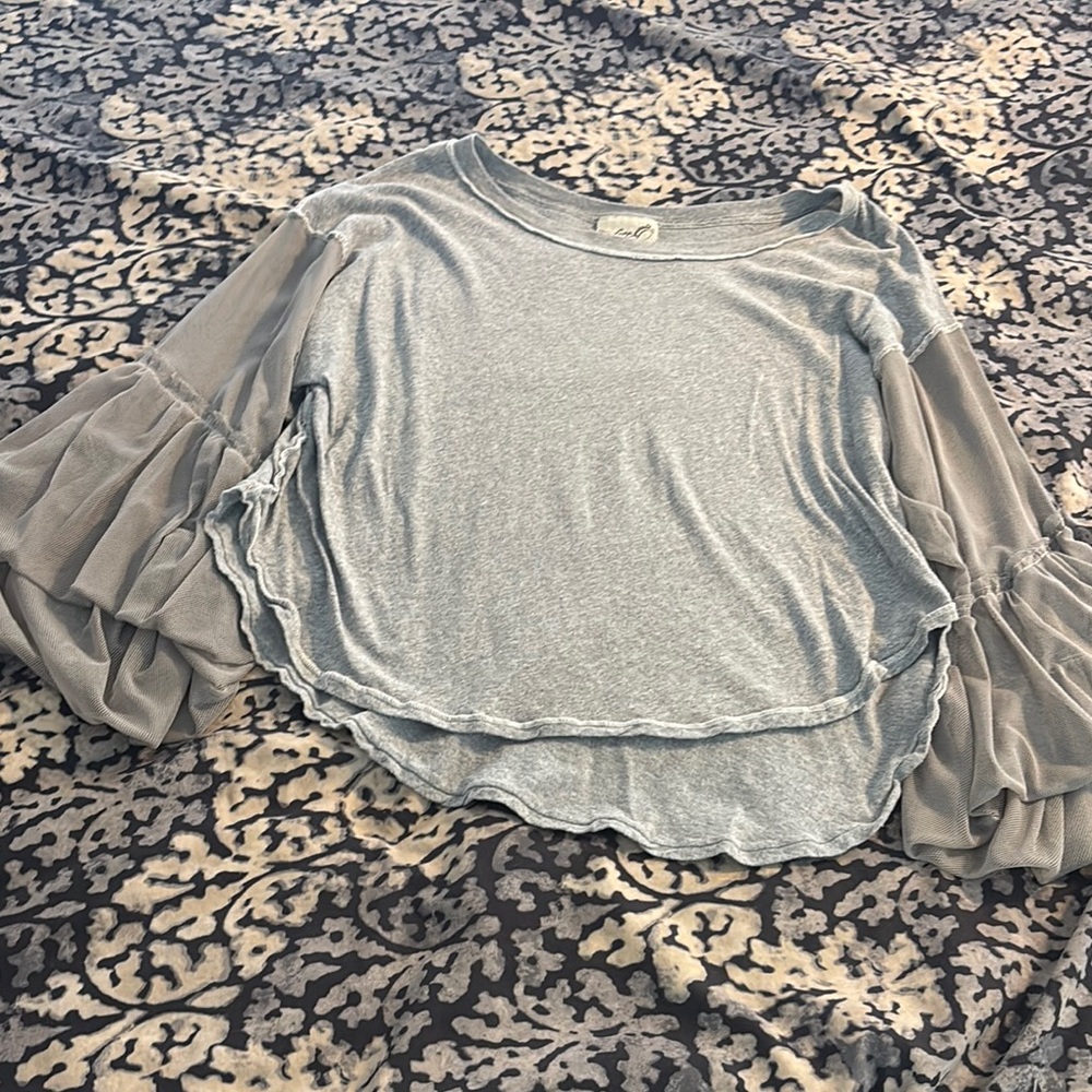 Gray Sheer Sleeve Women's Top